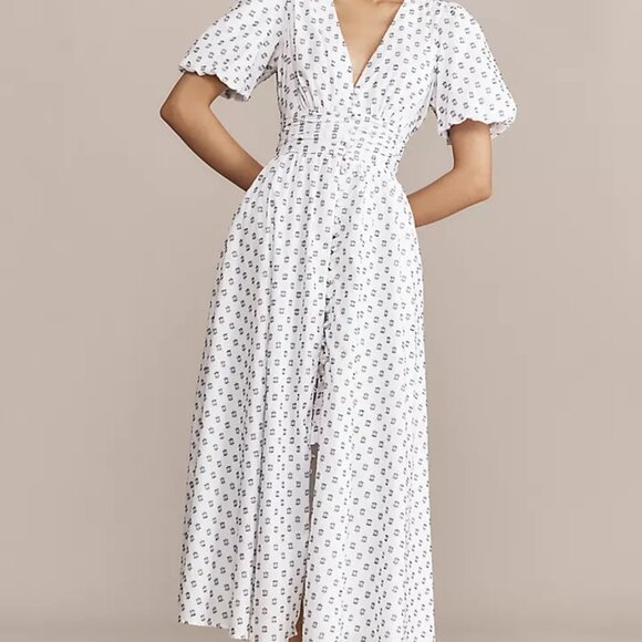Anthropologie The Katerina Button-Front Dress Textured Edition White Cotton - Picture 1 of 15